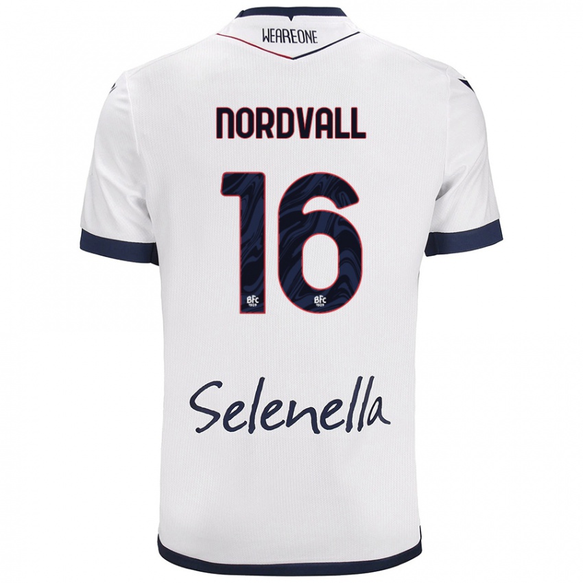 Hombre Camiseta Ossian Nordvall #16 Blanco Azul Real 2ª Equipación 2024/25 La Camisa Perú