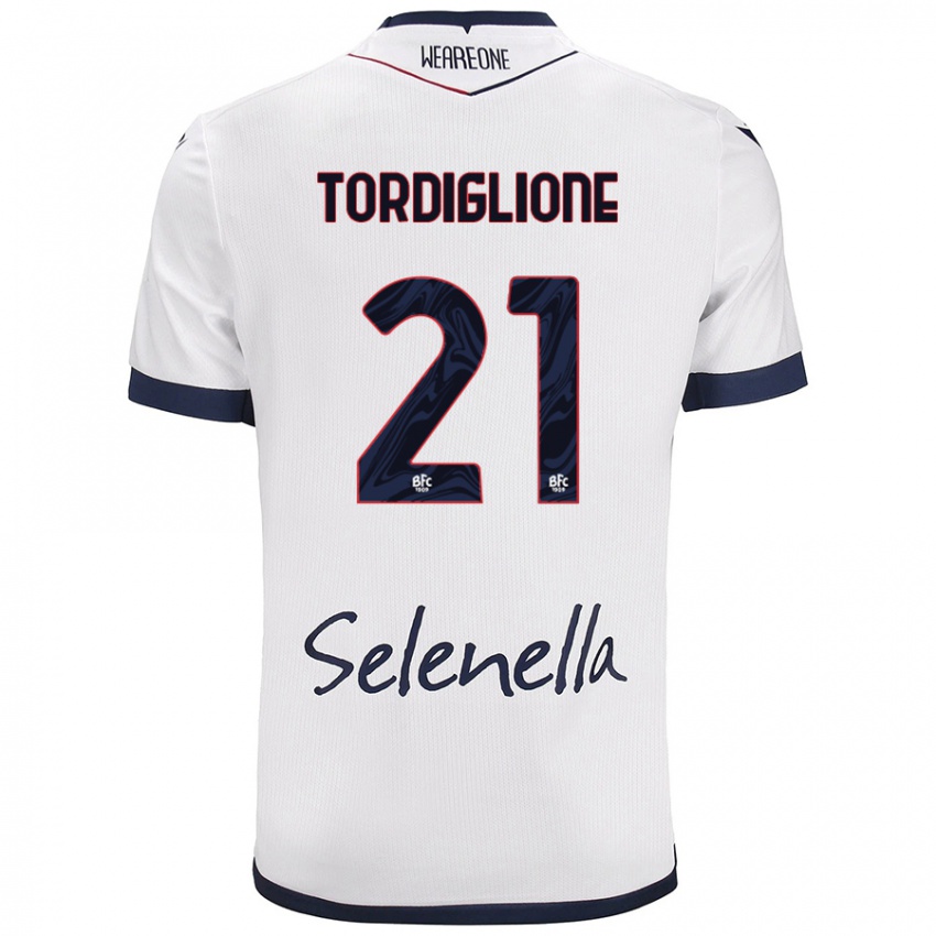 Hombre Camiseta Nicolò Tordiglione #21 Blanco Azul Real 2ª Equipación 2024/25 La Camisa Perú