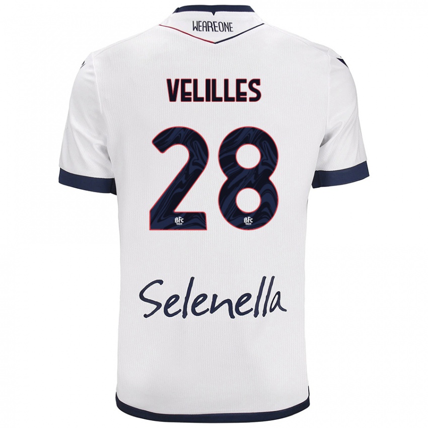 Hombre Camiseta Aarón Velilles #28 Blanco Azul Real 2ª Equipación 2024/25 La Camisa Perú