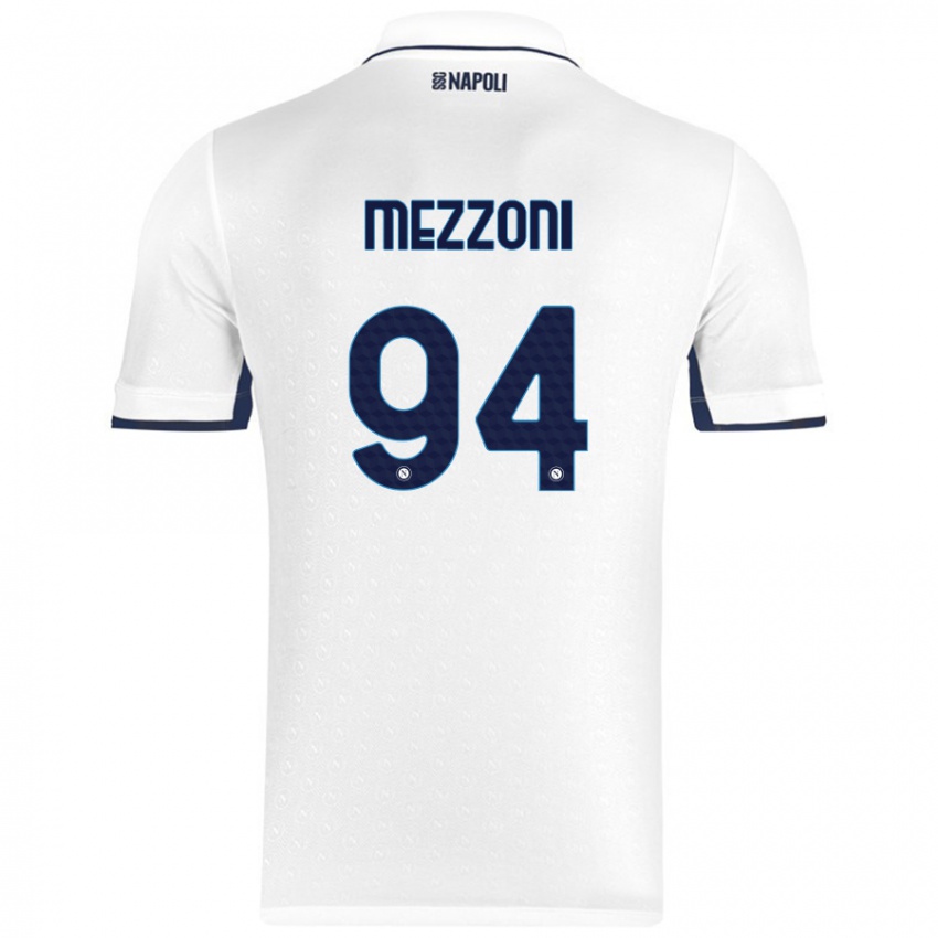 Hombre Camiseta Francesco Mezzoni #94 Blanco Azul Real 2ª Equipación 2024/25 La Camisa Perú