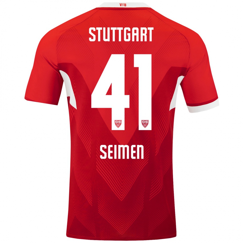 Hombre Camiseta Dennis Seimen #41 Rojo Blanco 2ª Equipación 2024/25 La Camisa Perú