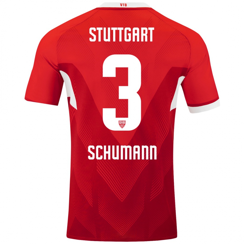 Hombre Camiseta Frederik Schumann #3 Rojo Blanco 2ª Equipación 2024/25 La Camisa Perú