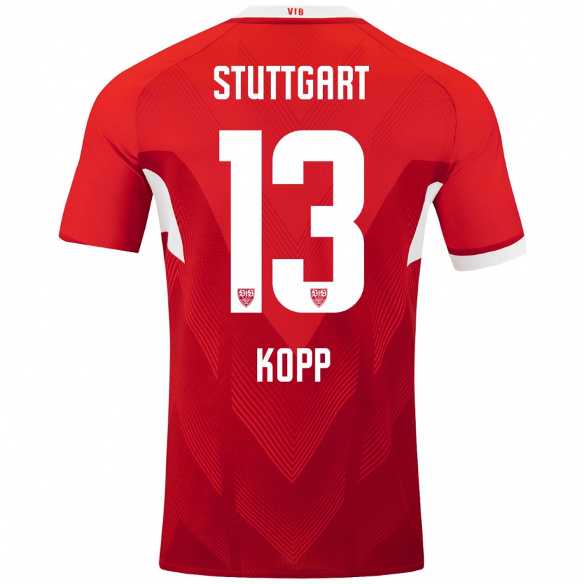 Hombre Camiseta Leonie Kopp #13 Rojo Blanco 2ª Equipación 2024/25 La Camisa Perú