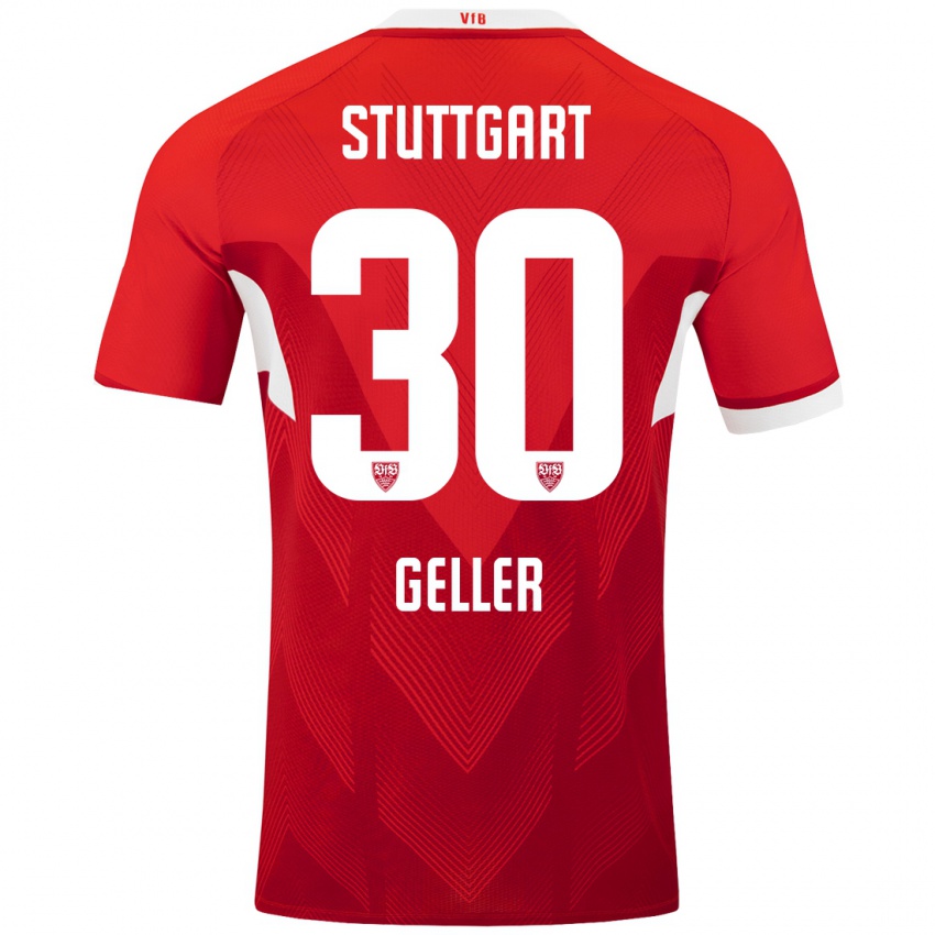 Hombre Camiseta Robert Geller #30 Rojo Blanco 2ª Equipación 2024/25 La Camisa Perú