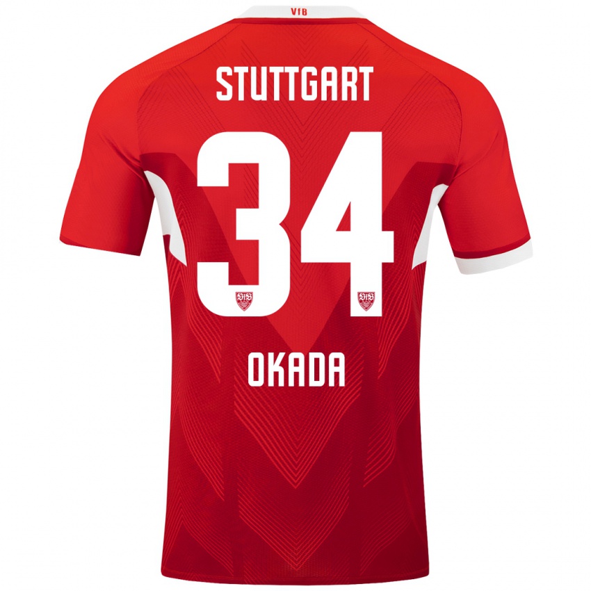 Hombre Camiseta Rei Okada #34 Rojo Blanco 2ª Equipación 2024/25 La Camisa Perú