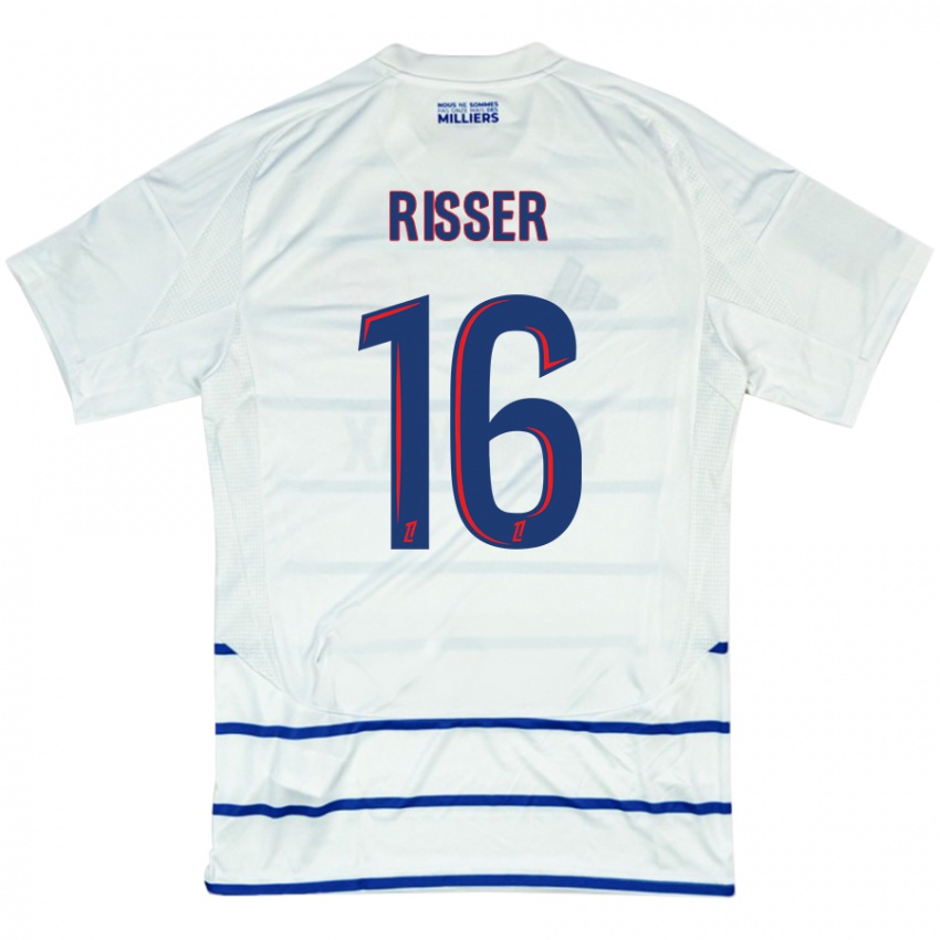 Hombre Camiseta Robin Risser #16 Blanco Azul 2ª Equipación 2024/25 La Camisa Perú