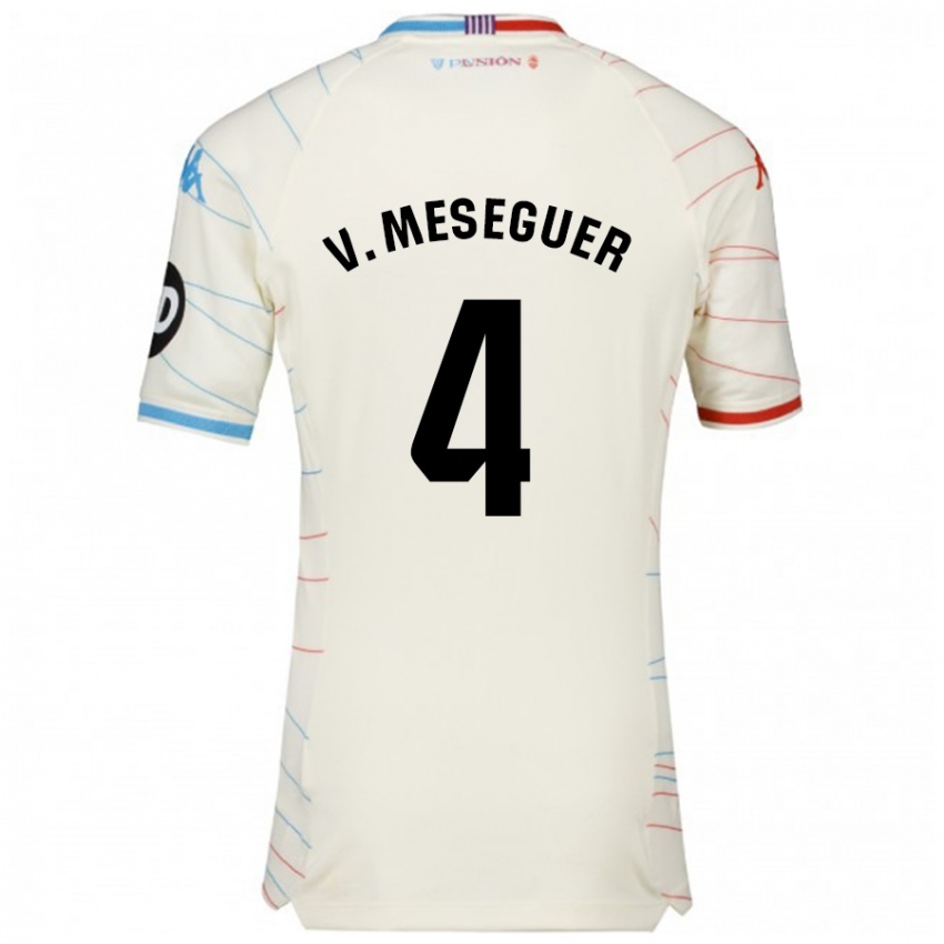 Hombre Camiseta Víctor Meseguer #4 Blanco Rojo Azul 2ª Equipación 2024/25 La Camisa Perú