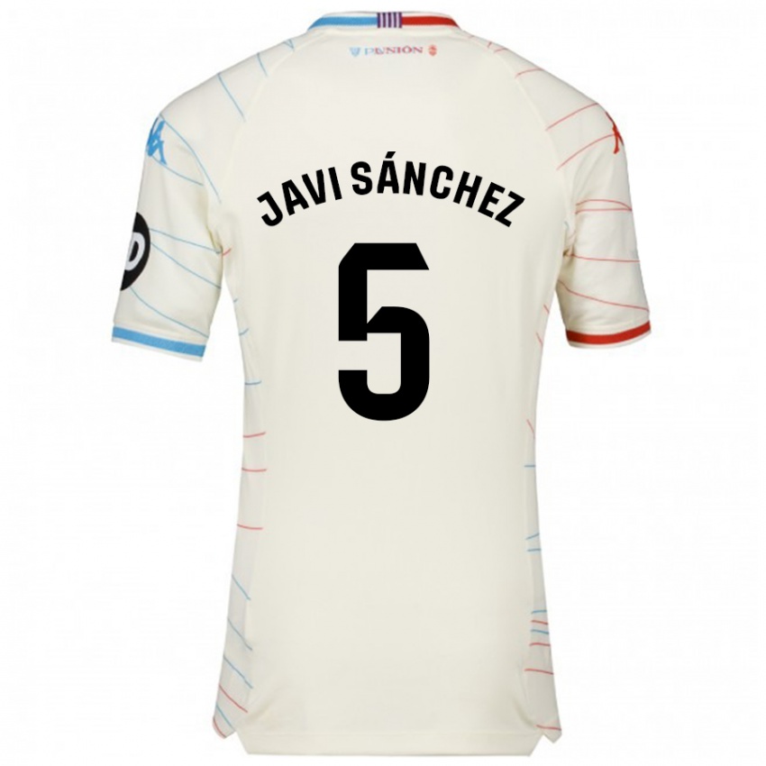 Hombre Camiseta Javi Sánchez #5 Blanco Rojo Azul 2ª Equipación 2024/25 La Camisa Perú