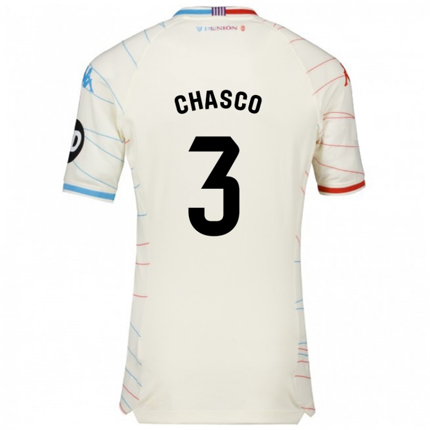 Hombre Camiseta Raúl Chasco #3 Blanco Rojo Azul 2ª Equipación 2024/25 La Camisa Perú