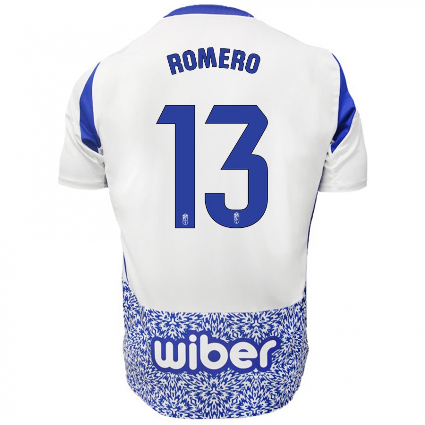 Hombre Camiseta Andrea Romero #13 Blanco Azul 2ª Equipación 2024/25 La Camisa Perú