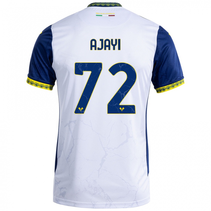 Hombre Camiseta Junior Ajayi #72 Blanco Azul 2ª Equipación 2024/25 La Camisa Perú