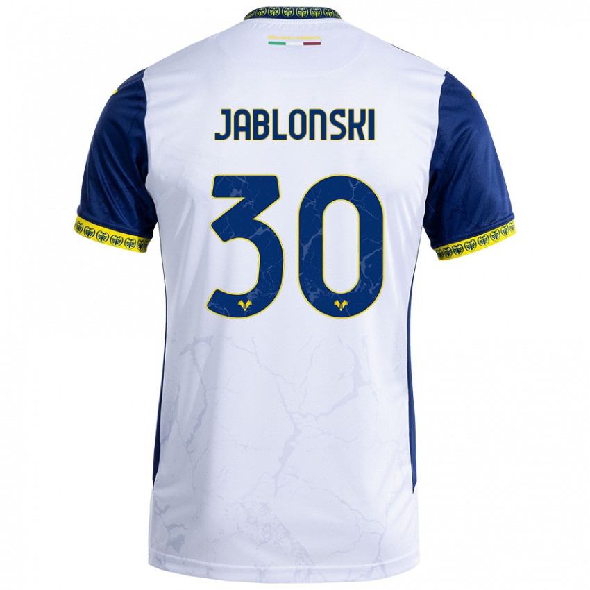 Hombre Camiseta Darvin Jablonski #30 Blanco Azul 2ª Equipación 2024/25 La Camisa Perú