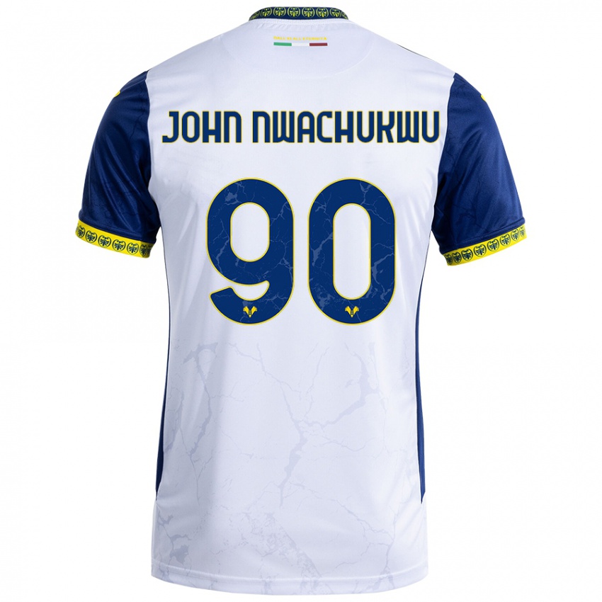 Hombre Camiseta Samuel John Nwachukwu #90 Blanco Azul 2ª Equipación 2024/25 La Camisa Perú