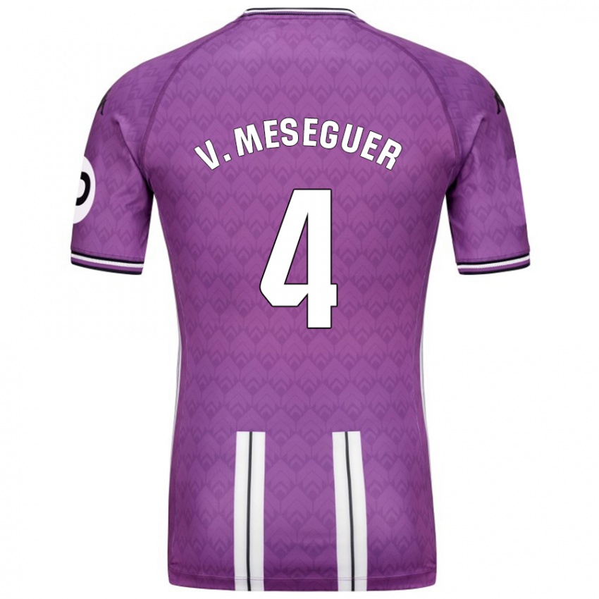 Mujer Camiseta Víctor Meseguer #4 Púrpura Blanco 1ª Equipación 2024/25 La Camisa Perú