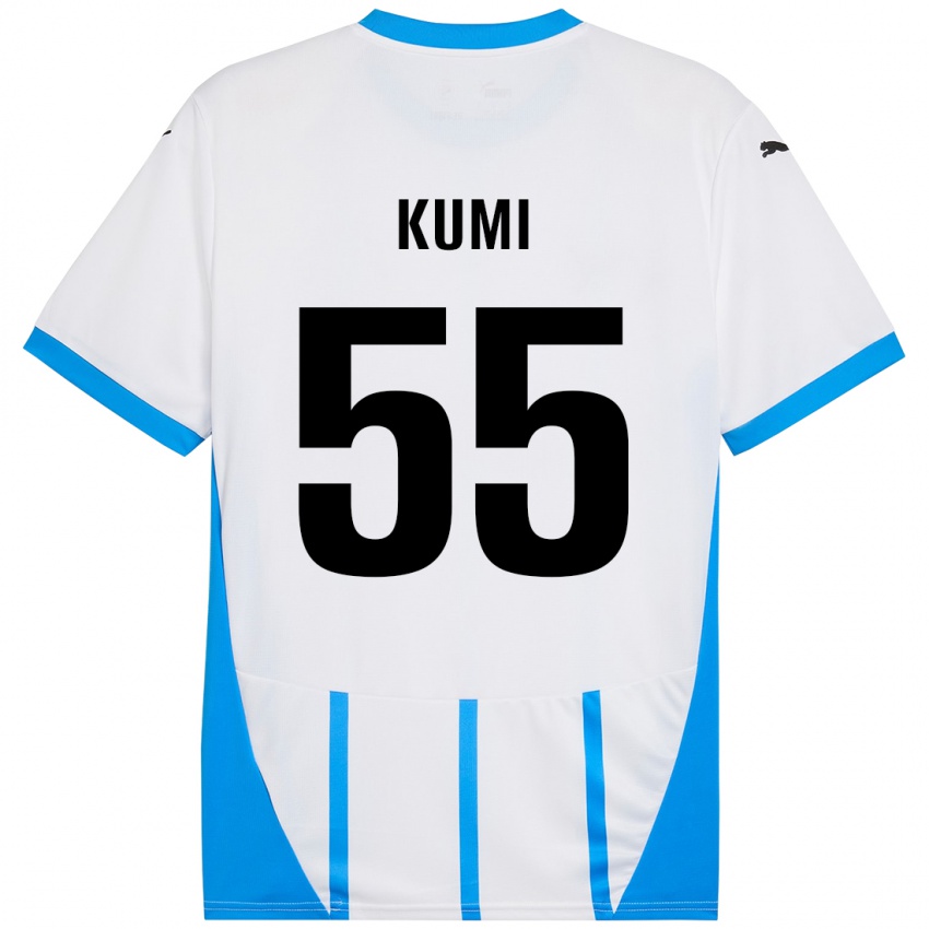 Mujer Camiseta Justin Kumi #55 Blanco Azul 2ª Equipación 2024/25 La Camisa Perú