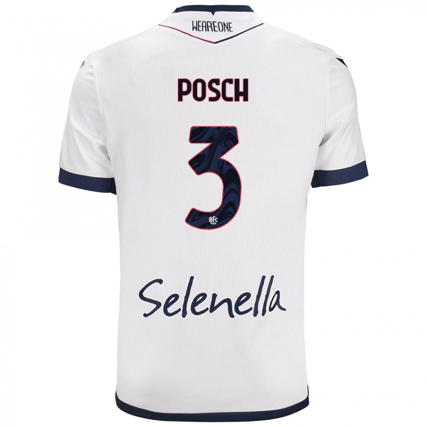 Mujer Camiseta Stefan Posch #3 Blanco Azul Real 2ª Equipación 2024/25 La Camisa Perú