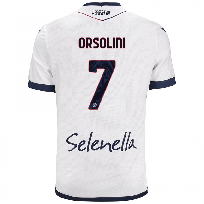 Mujer Camiseta Riccardo Orsolini #7 Blanco Azul Real 2ª Equipación 2024/25 La Camisa Perú