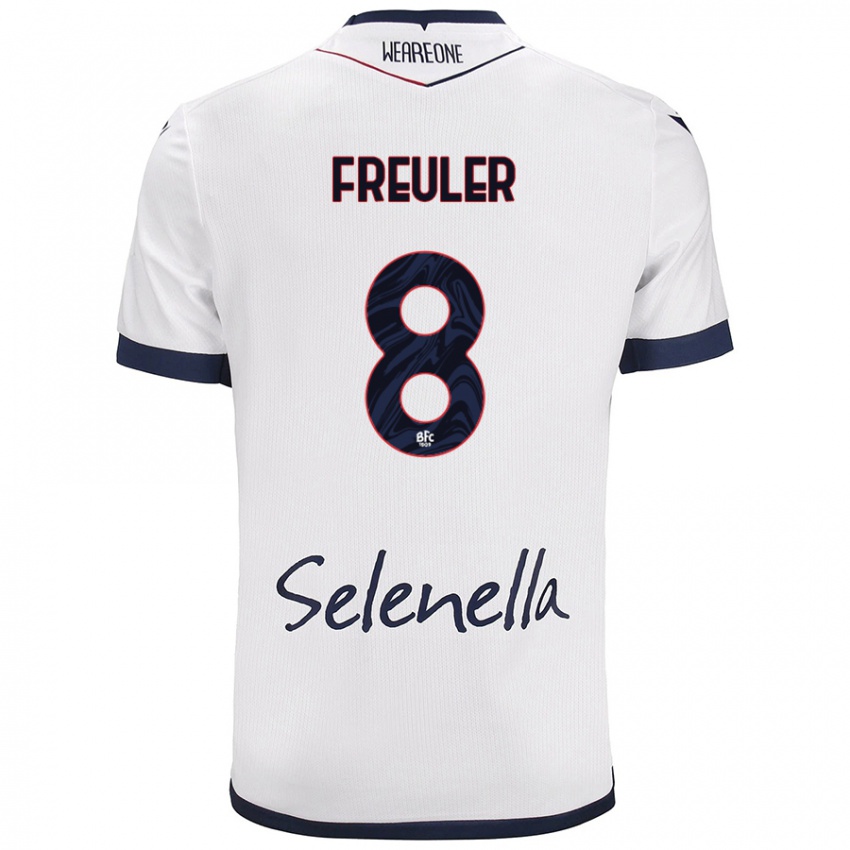 Mujer Camiseta Remo Freuler #8 Blanco Azul Real 2ª Equipación 2024/25 La Camisa Perú