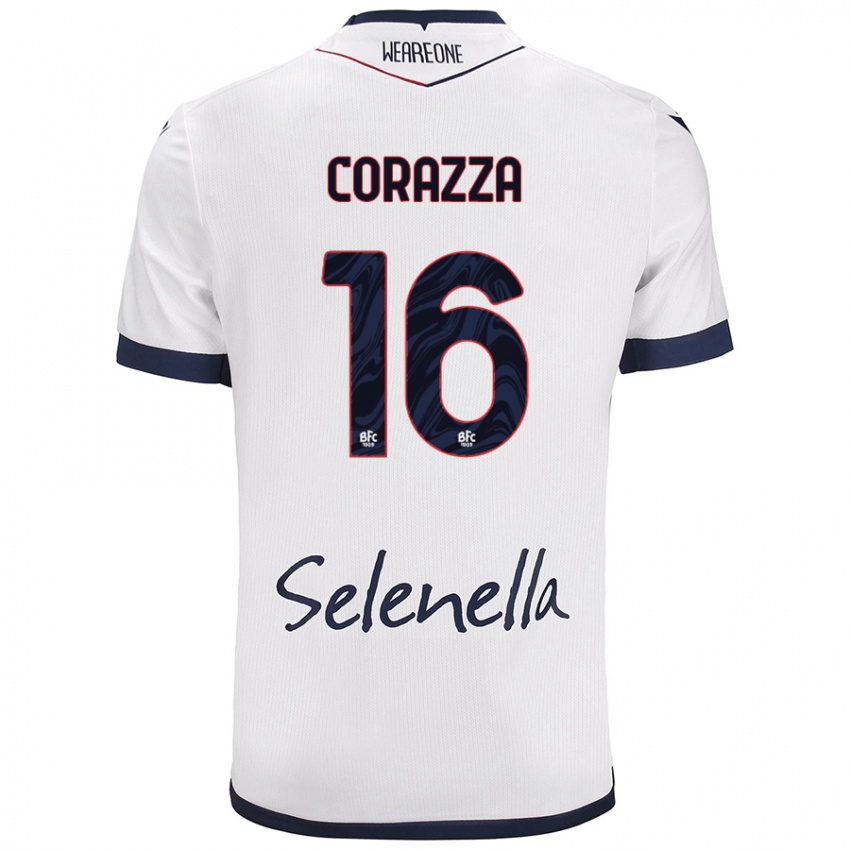 Mujer Camiseta Tommaso Corazza #16 Blanco Azul Real 2ª Equipación 2024/25 La Camisa Perú