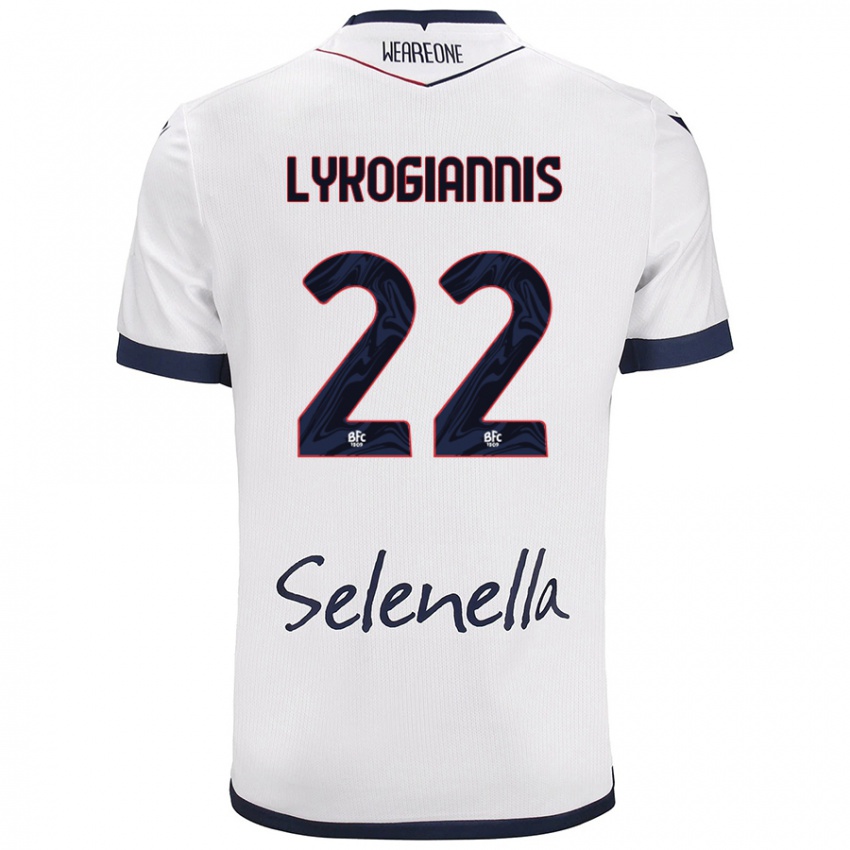 Mujer Camiseta Charalampos Lykogiannis #22 Blanco Azul Real 2ª Equipación 2024/25 La Camisa Perú