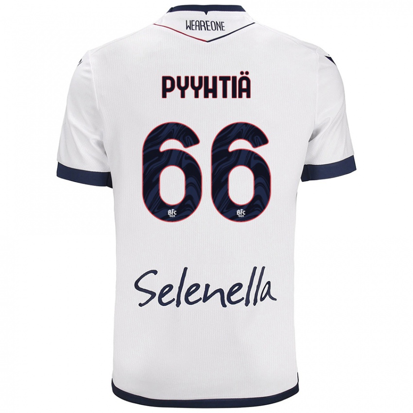 Mujer Camiseta Niklas Pyyhtiä #66 Blanco Azul Real 2ª Equipación 2024/25 La Camisa Perú