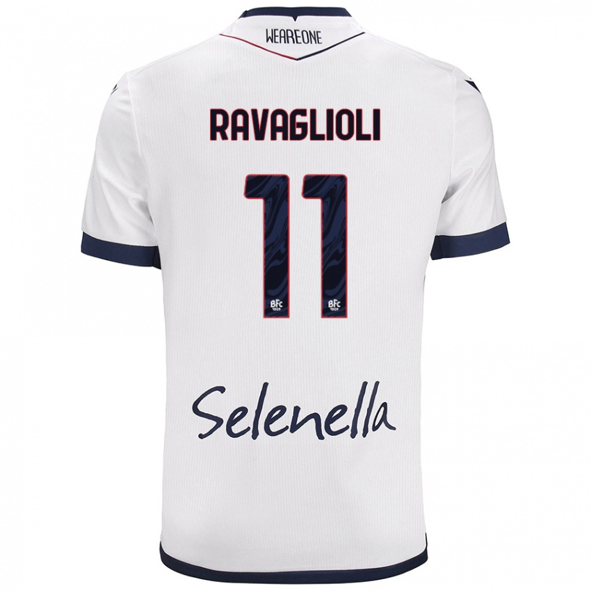 Mujer Camiseta Tommaso Ravaglioli #11 Blanco Azul Real 2ª Equipación 2024/25 La Camisa Perú