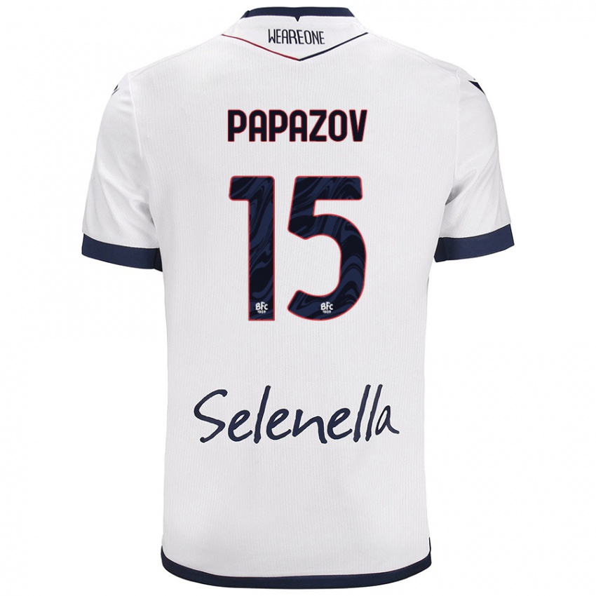 Mujer Camiseta Dimitar Papazov #15 Blanco Azul Real 2ª Equipación 2024/25 La Camisa Perú