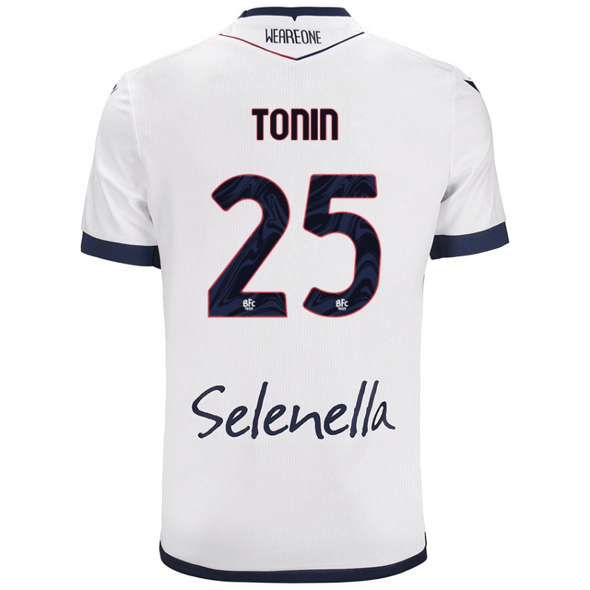 Mujer Camiseta Federico Tonin #25 Blanco Azul Real 2ª Equipación 2024/25 La Camisa Perú