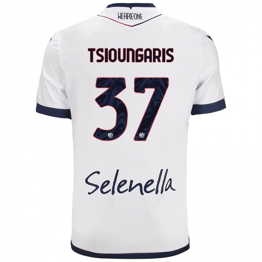 Mujer Camiseta Theodoros Tsioungaris #37 Blanco Azul Real 2ª Equipación 2024/25 La Camisa Perú