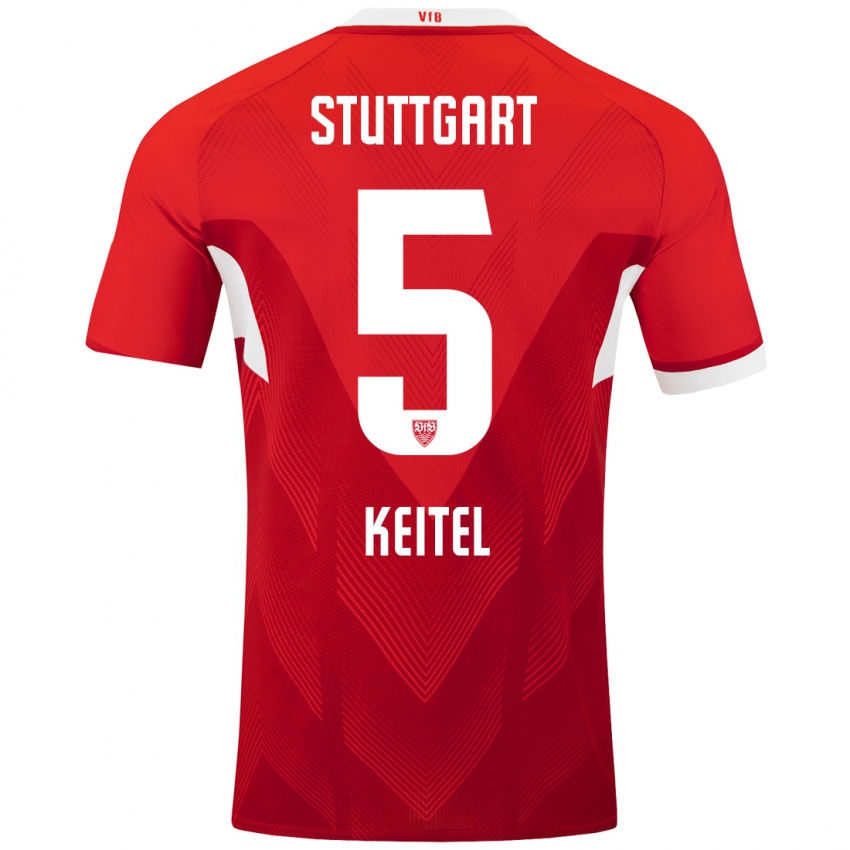 Mujer Camiseta Yannik Keitel #5 Rojo Blanco 2ª Equipación 2024/25 La Camisa Perú