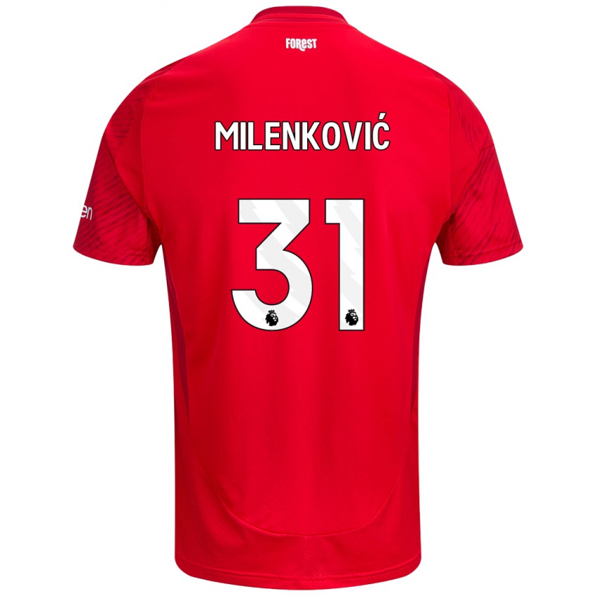 Niño Camiseta Nikola Milenković #31 Rojo Blanco 1ª Equipación 2024/25 La Camisa Perú