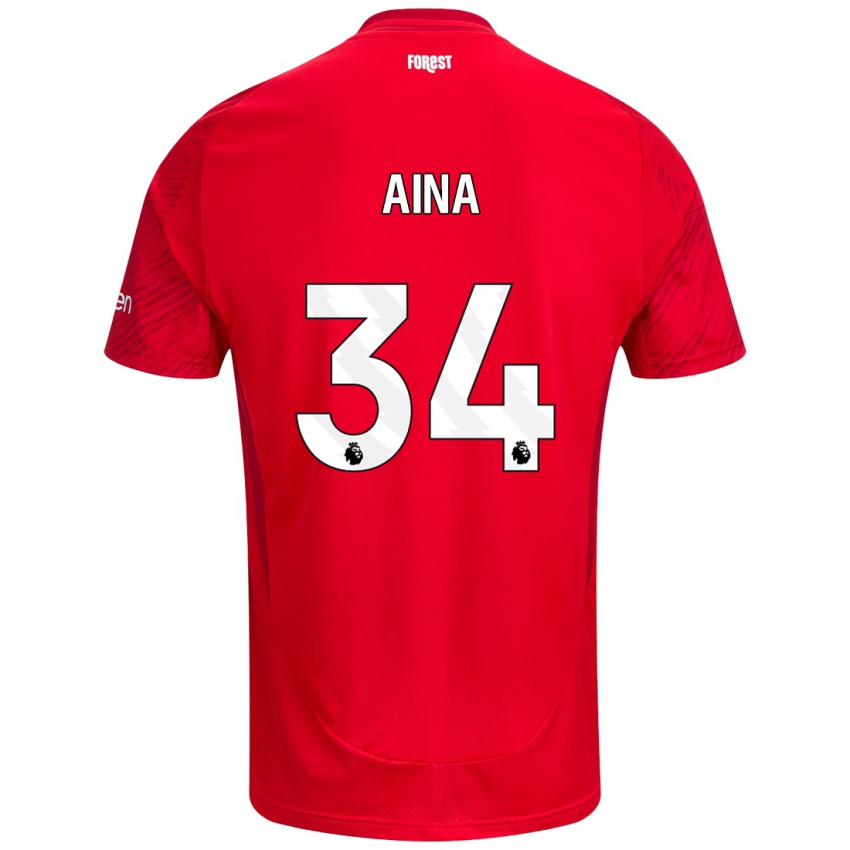 Niño Camiseta Ola Aina #34 Rojo Blanco 1ª Equipación 2024/25 La Camisa Perú