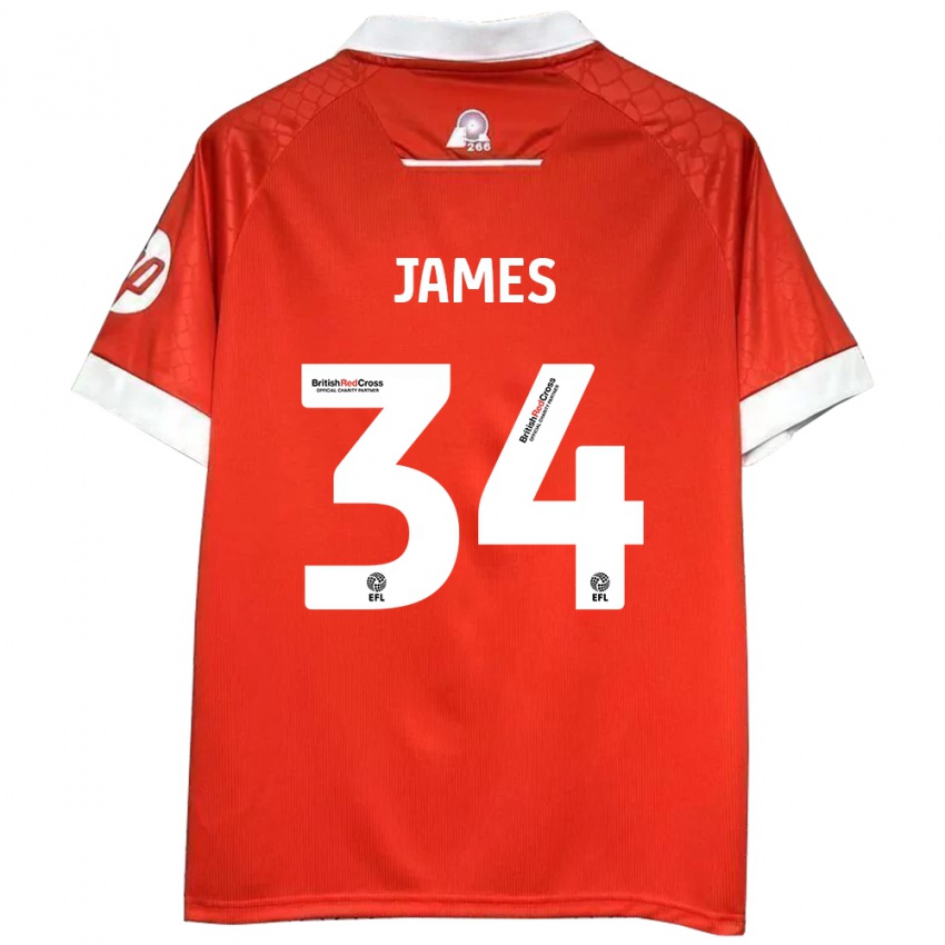 Niño Camiseta Aaron James #34 Rojo Blanco 1ª Equipación 2024/25 La Camisa Perú