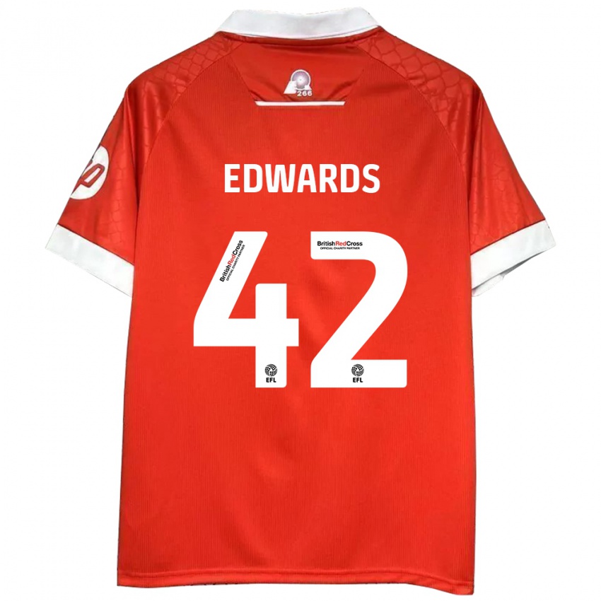 Niño Camiseta Callum Edwards #42 Rojo Blanco 1ª Equipación 2024/25 La Camisa Perú