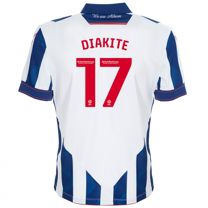 Niño Camiseta Ousmane Diakité #17 Blanco Azul Oscuro 1ª Equipación 2024/25 La Camisa Perú