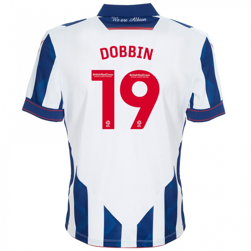 Niño Camiseta Lewis Dobbin #19 Blanco Azul Oscuro 1ª Equipación 2024/25 La Camisa Perú