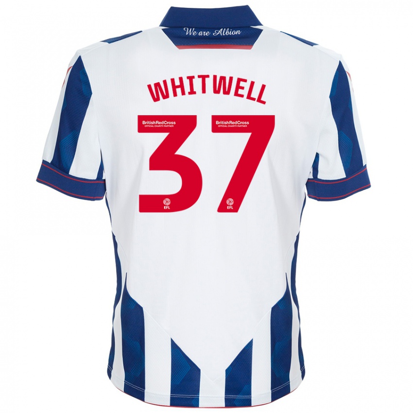 Niño Camiseta Harry Whitwell #37 Blanco Azul Oscuro 1ª Equipación 2024/25 La Camisa Perú