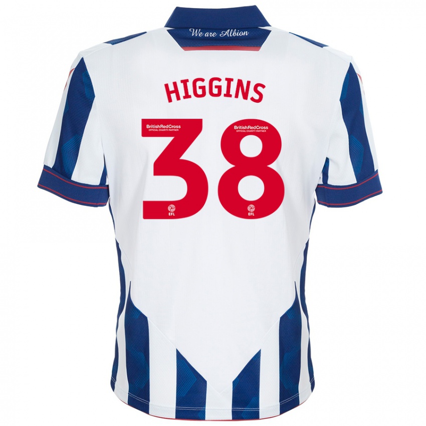 Niño Camiseta Akeel Higgins #38 Blanco Azul Oscuro 1ª Equipación 2024/25 La Camisa Perú