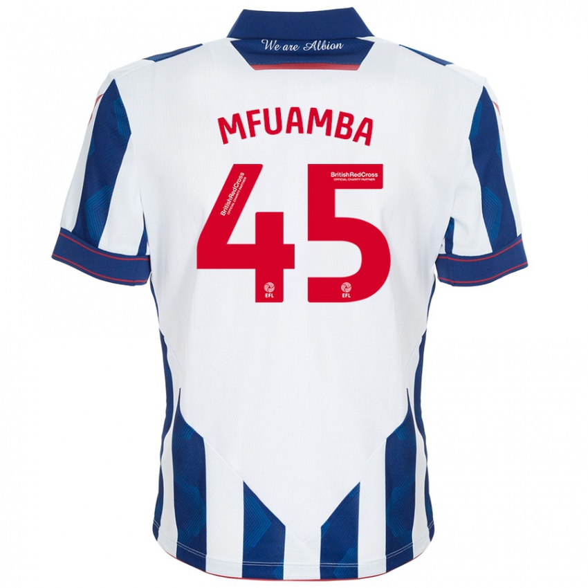 Niño Camiseta Kevin Mfuamba #45 Blanco Azul Oscuro 1ª Equipación 2024/25 La Camisa Perú