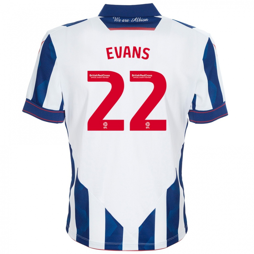 Niño Camiseta Kate Evans #22 Blanco Azul Oscuro 1ª Equipación 2024/25 La Camisa Perú