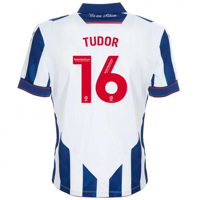 Niño Camiseta Sophie Tudor #16 Blanco Azul Oscuro 1ª Equipación 2024/25 La Camisa Perú