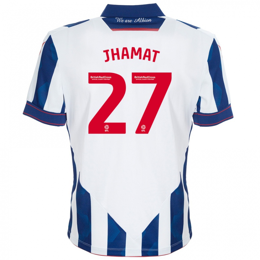 Niño Camiseta Simran Jhamat #27 Blanco Azul Oscuro 1ª Equipación 2024/25 La Camisa Perú