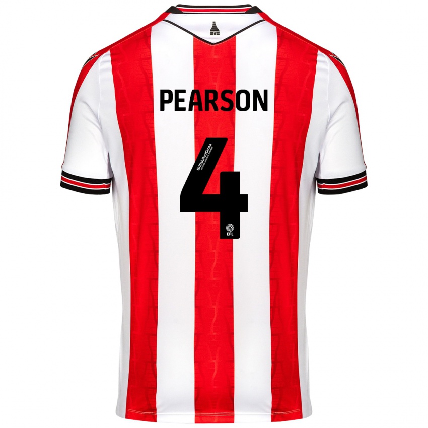 Niño Camiseta Ben Pearson #4 Rojo Blanco 1ª Equipación 2024/25 La Camisa Perú