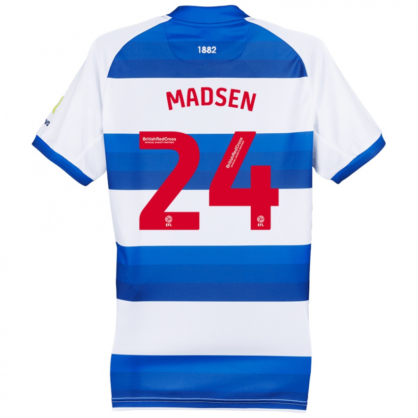 Niño Camiseta Nicolas Madsen #24 Blanco Azul 1ª Equipación 2024/25 La Camisa Perú