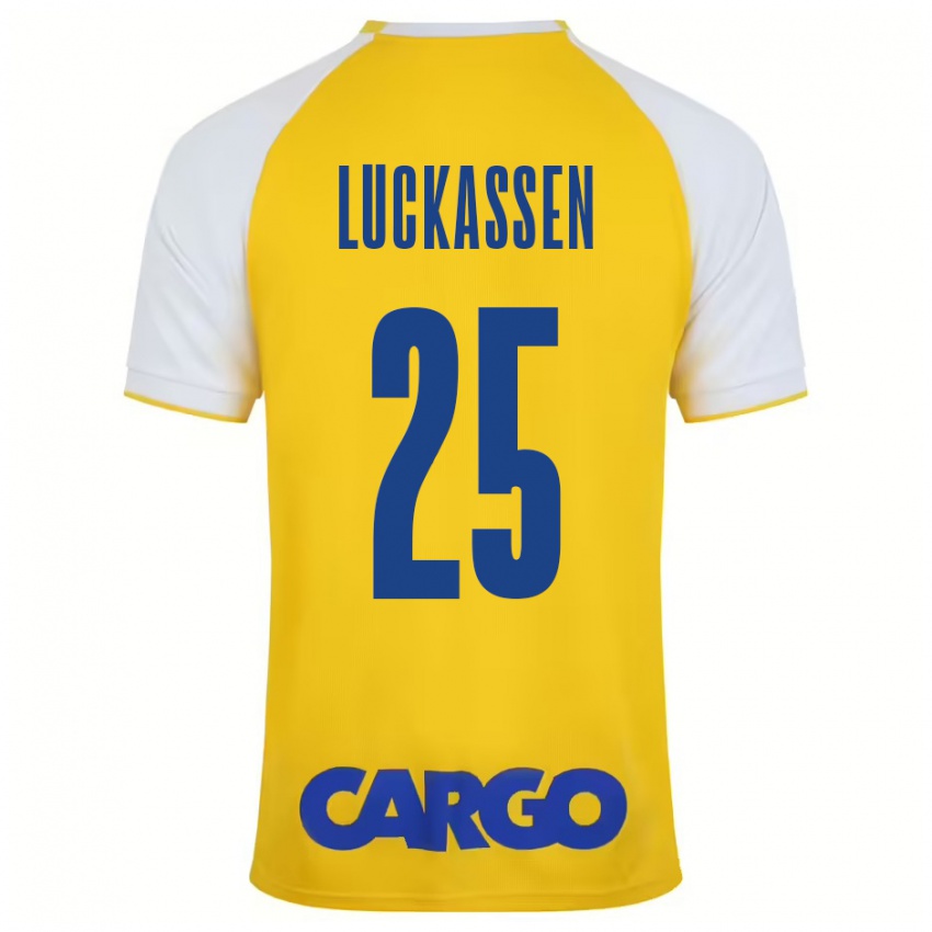 Niño Camiseta Derrick Luckassen #25 Amarillo Blanco 1ª Equipación 2024/25 La Camisa Perú