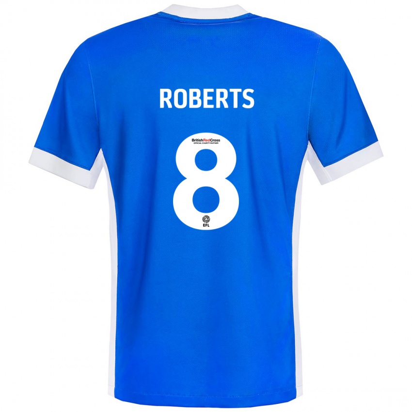 Niño Camiseta Tyler Roberts #8 Azul Blanco 1ª Equipación 2024/25 La Camisa Perú