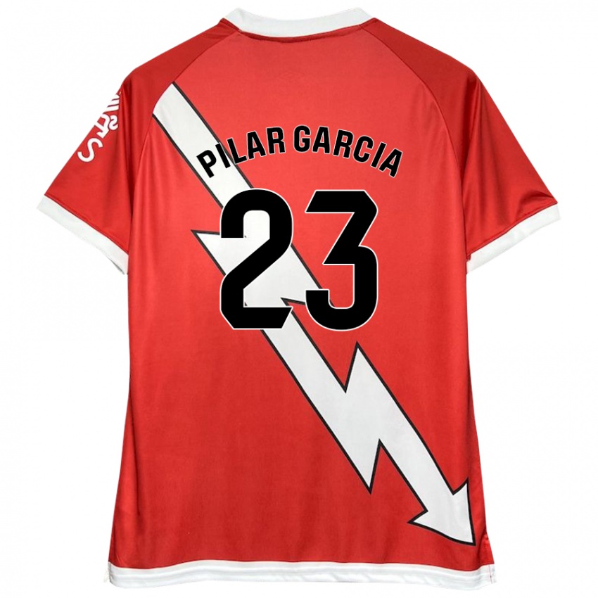 Niño Camiseta María Pilar García Villalba #23 Blanco Rojo 1ª Equipación 2024/25 La Camisa Perú