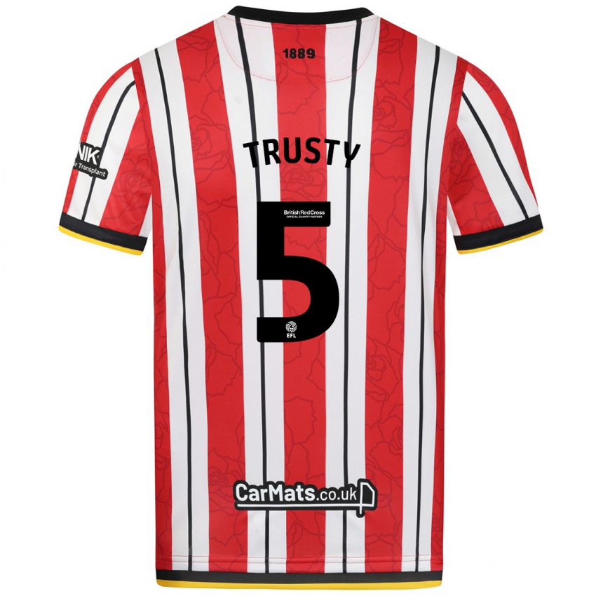 Niño Camiseta Auston Trusty #5 Rojo Blanco Rayas 1ª Equipación 2024/25 La Camisa Perú