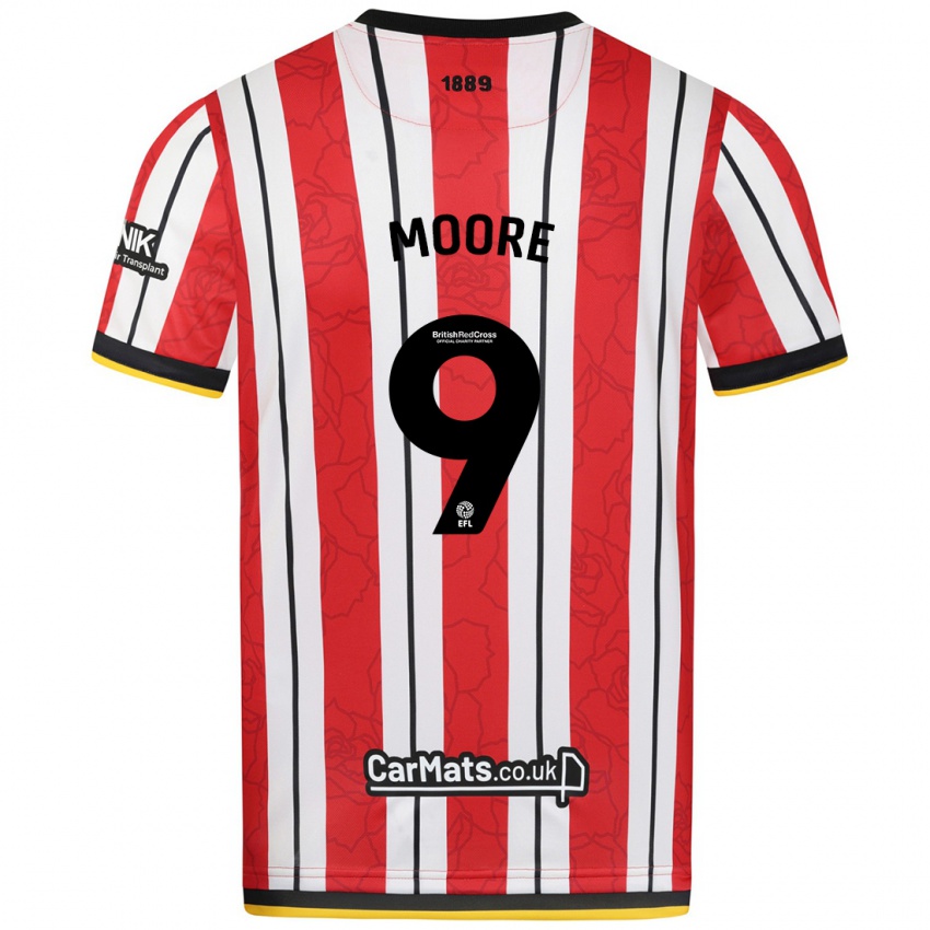 Niño Camiseta Kieffer Moore #9 Rojo Blanco Rayas 1ª Equipación 2024/25 La Camisa Perú