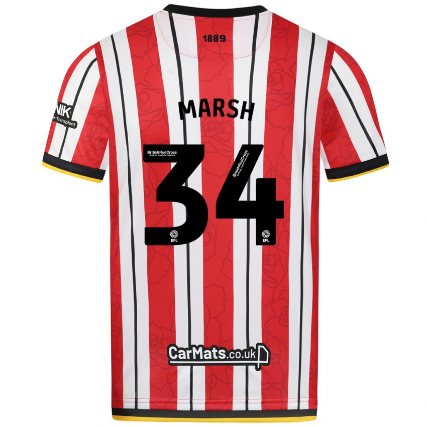 Niño Camiseta Louie Marsh #34 Rojo Blanco Rayas 1ª Equipación 2024/25 La Camisa Perú